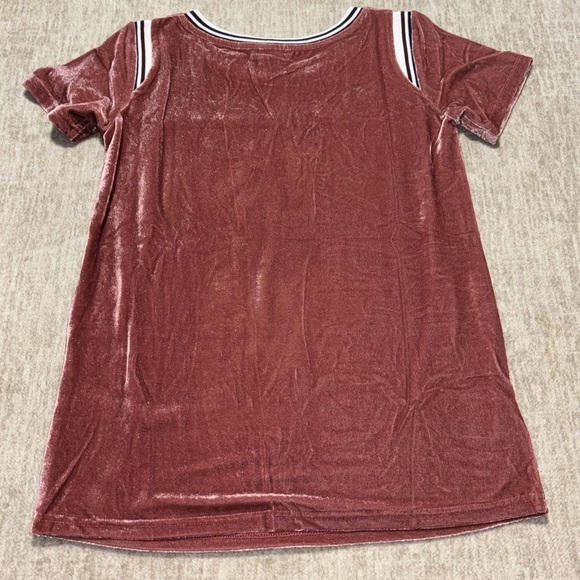 Small POL dusty pink velvet top crochet lace neck sporty flare long - Picture 4 of 5